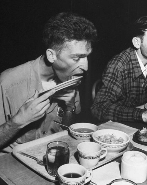 Man from Ancel Keys's Minnesota Starvation Experiment licking his plate