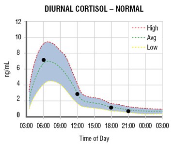 Normal, high, and low cortisol level chart